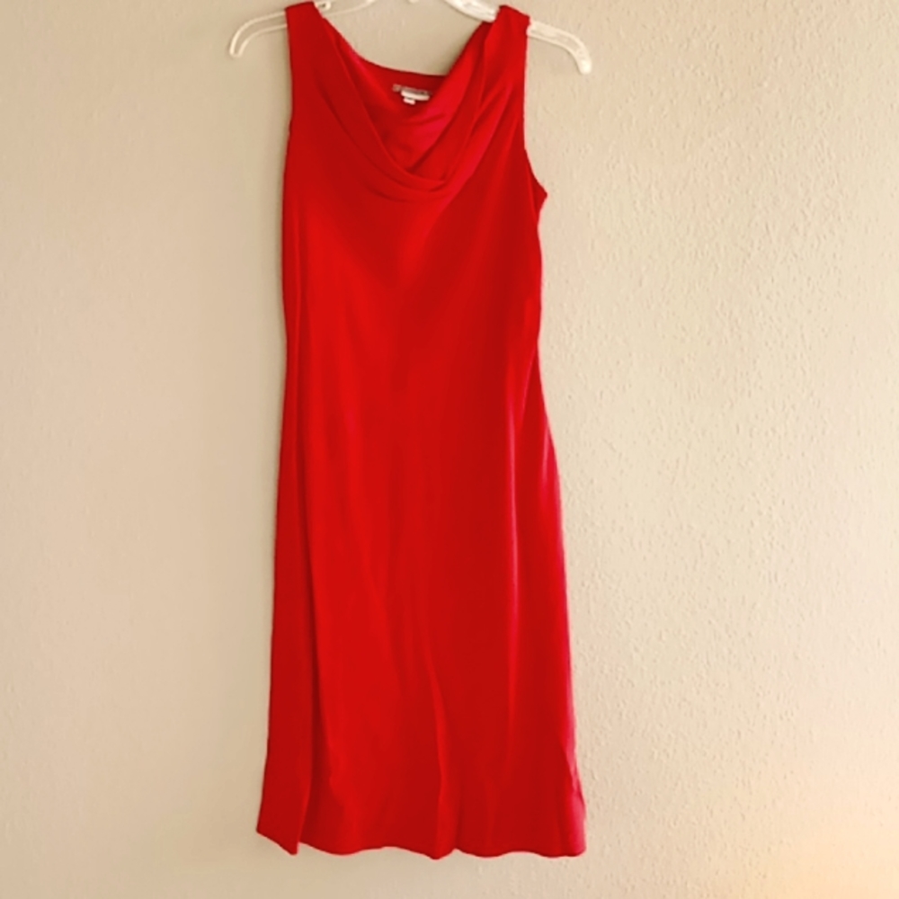 Dark red, very flattering Isabella bird dress. Great for a summer event/office